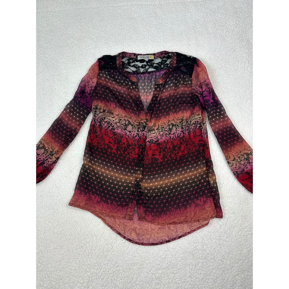 Figueroa & Flower Blouse Sheer Paisley Print Long Sleeve Top Size S